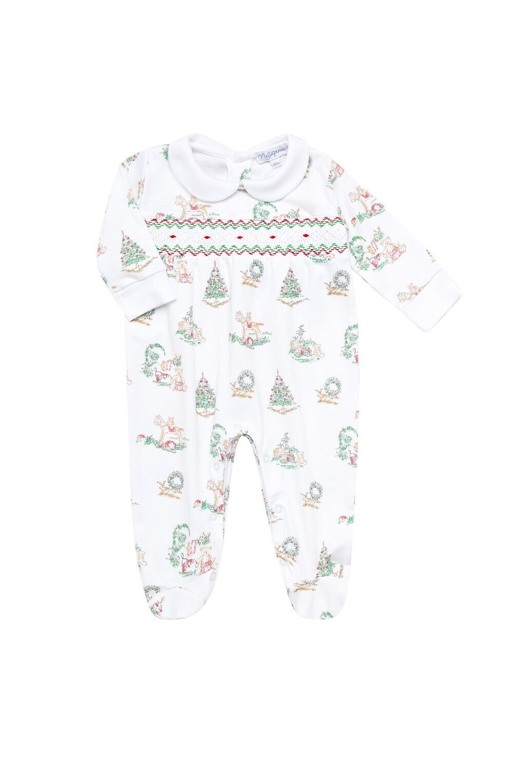 Christmas Toile Smocked Footie