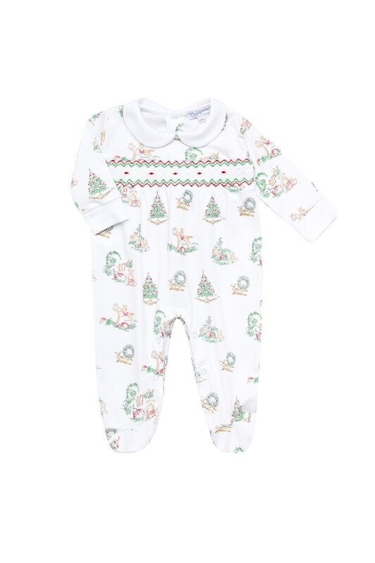 Christmas Toile Smocked Footie