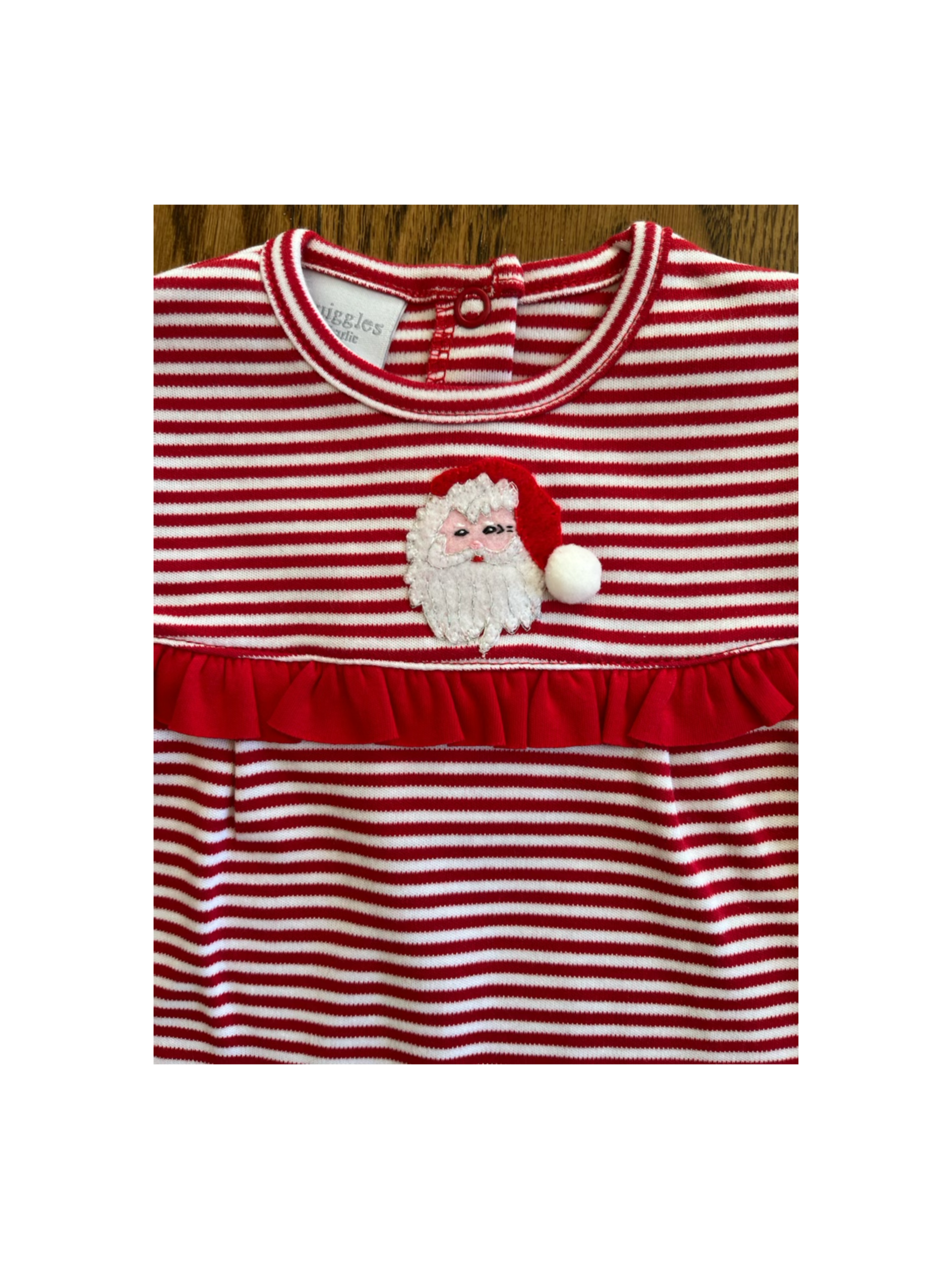 Santa Face With Lots of Silver Coverall With Ruffles