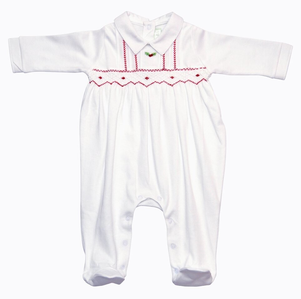 Christmas Hand Smocked Boy's Footie