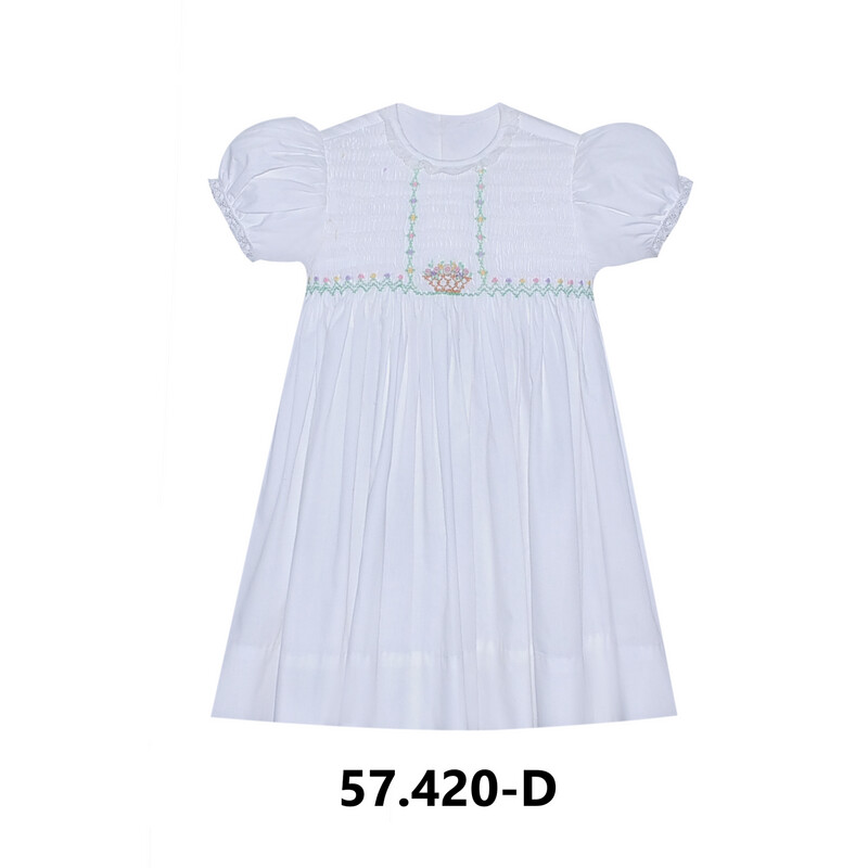 WHITE CATE DRESS- BASKET FULL OF SPRING FLOWERS