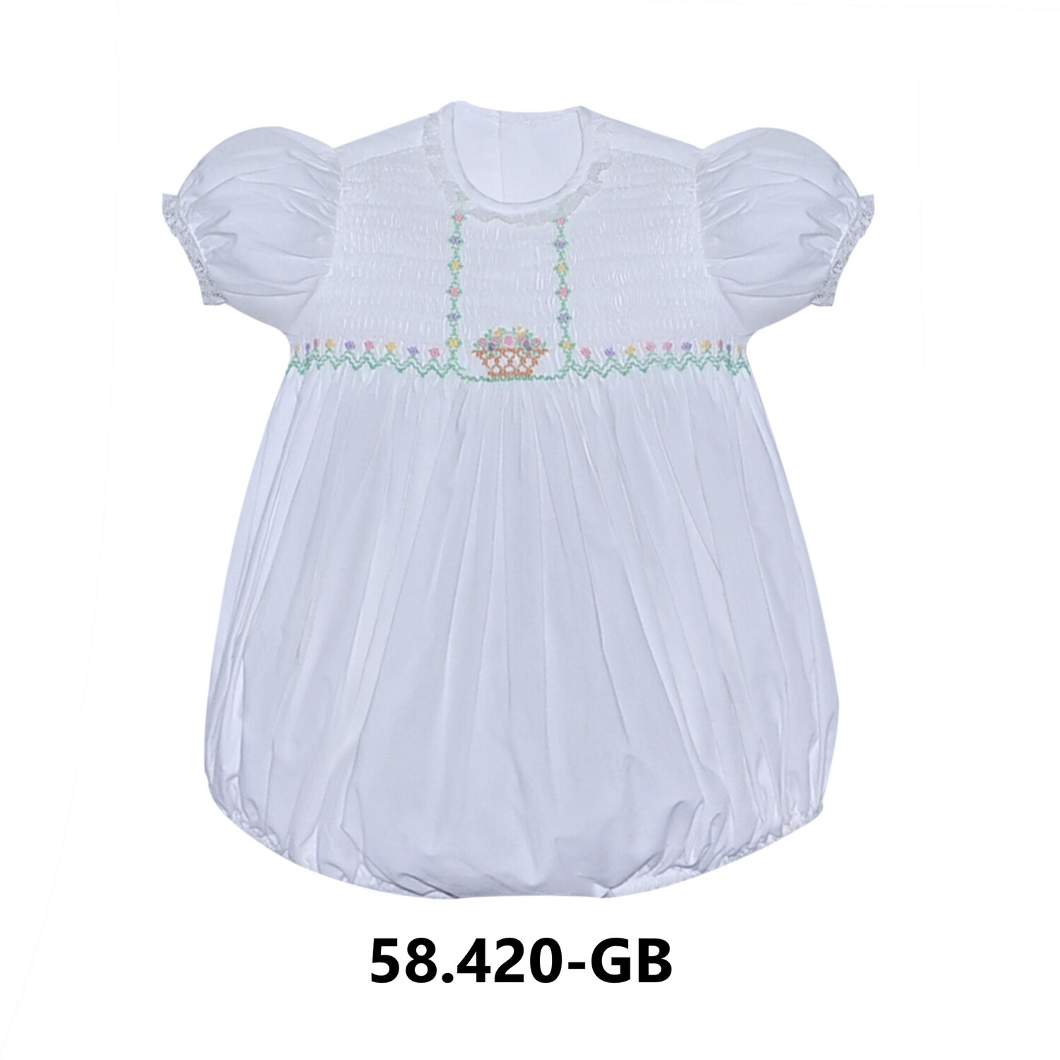 WHITE CATE GIRL BUBBLE- BASKET FULL OF FLOWERS