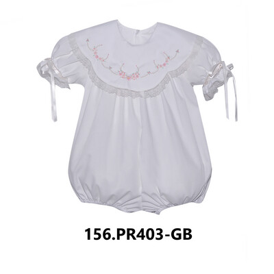 Girls White Scalloped Collar Embroidery Bubble
