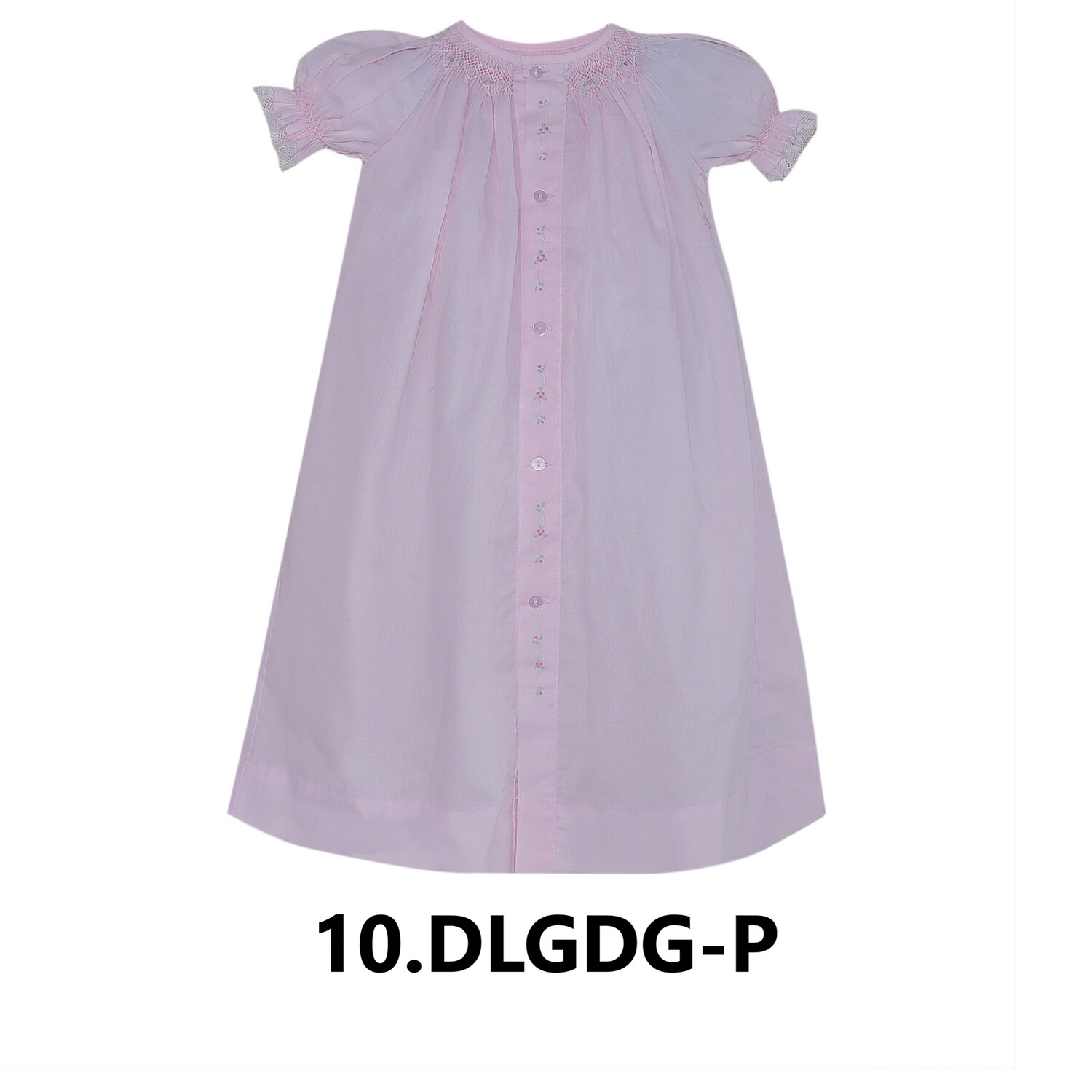 Pink Smocked Button Front Day Gown