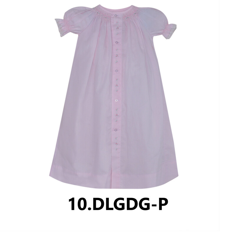 Pink Smocked Button Front Day Gown