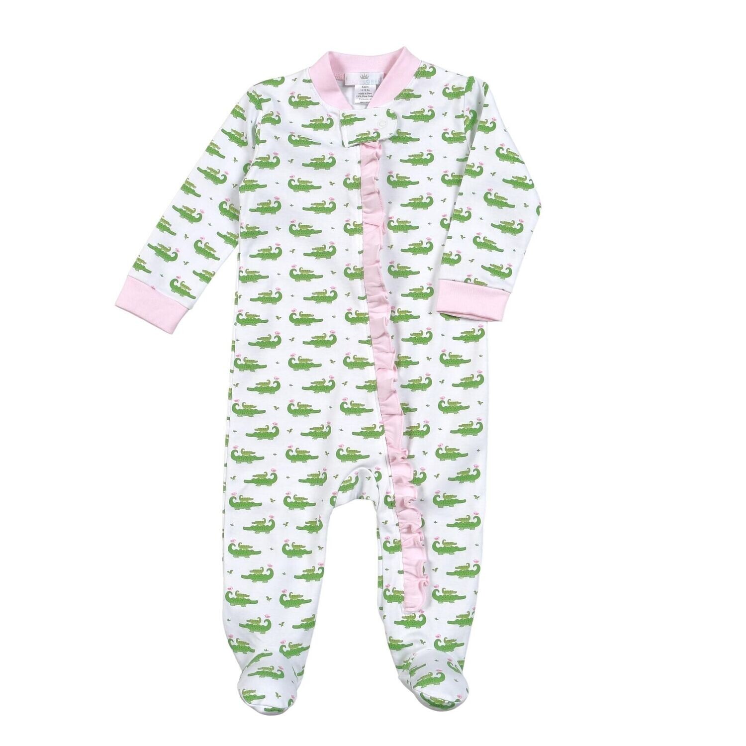Pink Alligator Zipper Footie- Pink