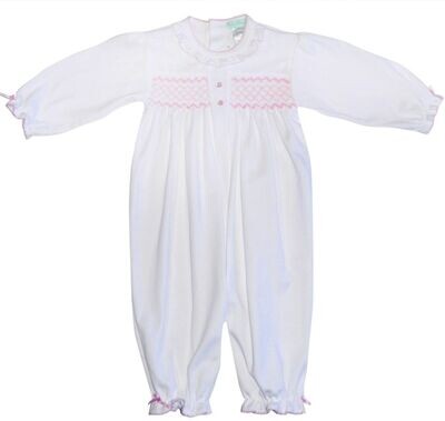White and Pink Hand Smocked Converter Gown