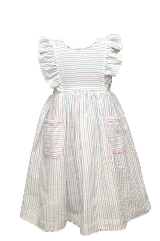 Multicolor Seersucker Frill Dress