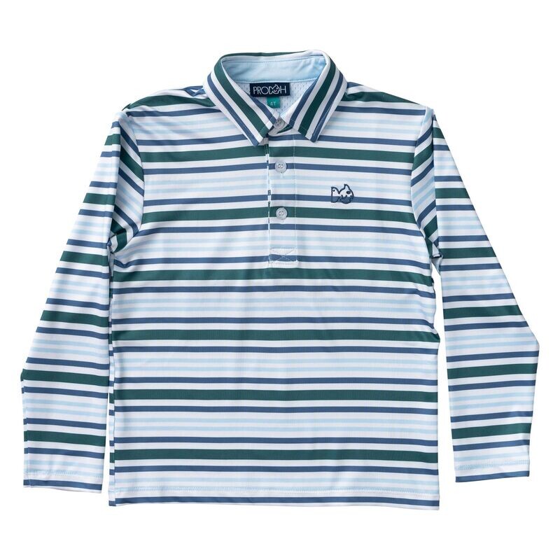 Blue Spruce Stripe Performance Polo L/S