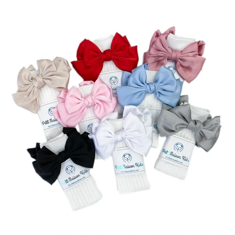 Abigail Satin Bow Socks - Champagne