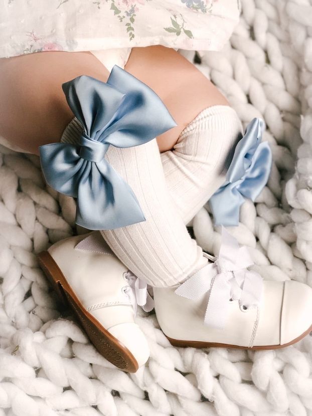 Abigail Satin Bow Socks - Baby Blue