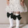 White Knee High Socks with Velvet Bow - Black