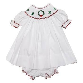Christmas Wreaths Smocked Bishop Dress