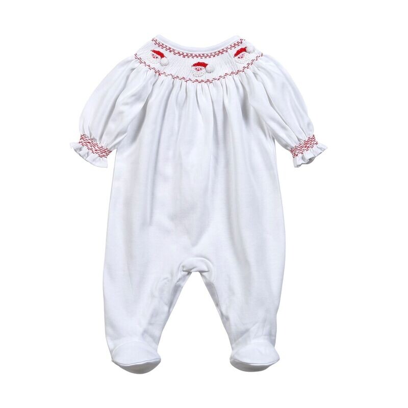 Hand Smocked Santa Claus Bishop Footie