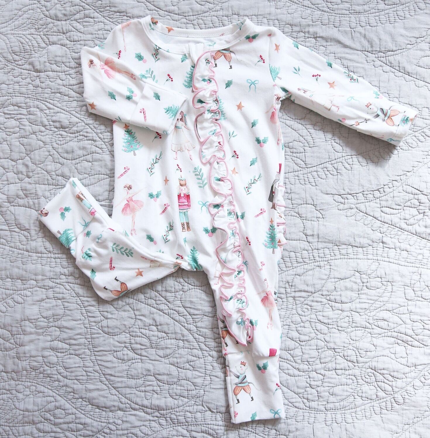 Nutcracker Zip Ruffle PJ w/ Headband (sizes NB-6m)