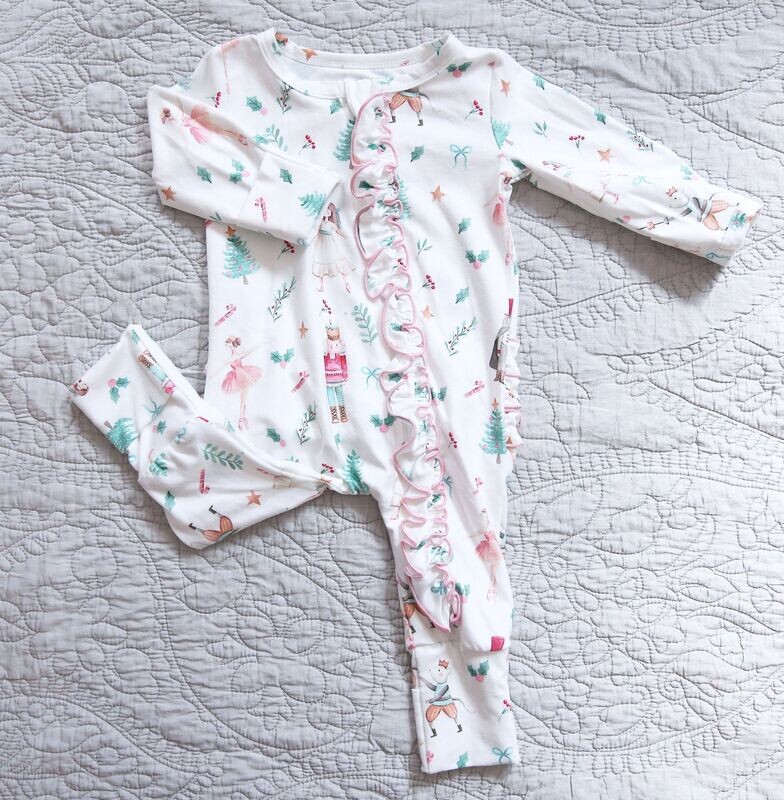 Nutcracker Zip Ruffle PJ w/ Headband (sizes NB-6m)
