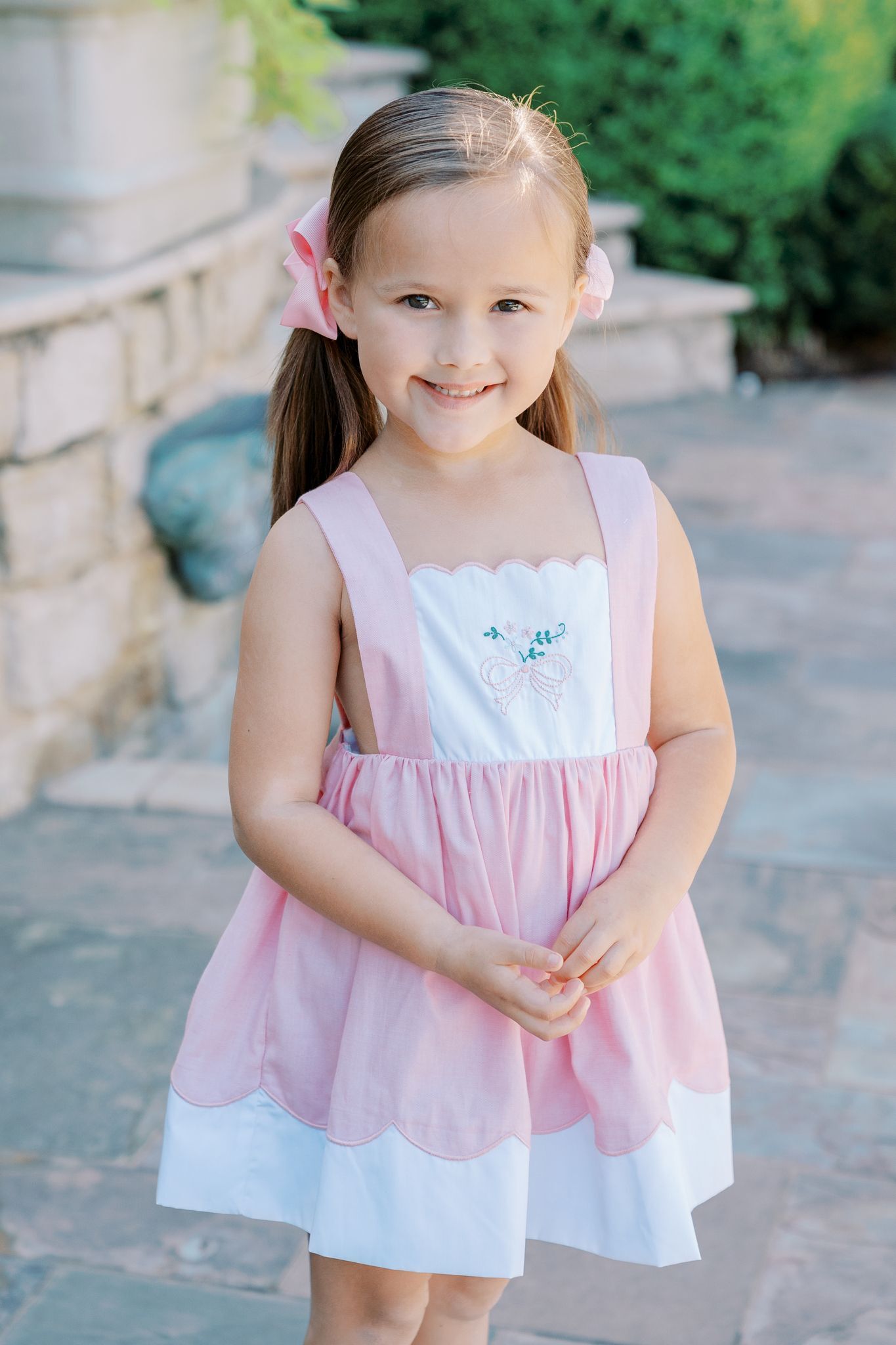 Paulette Pink Bow Pinafore
