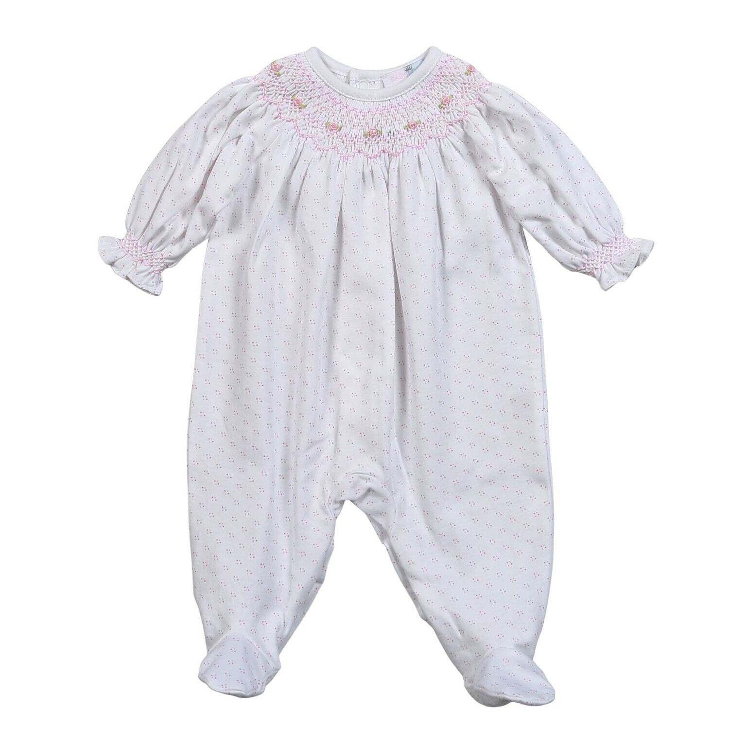 Pink Tiny Dots Pima Hand Smocked Bishop Footie