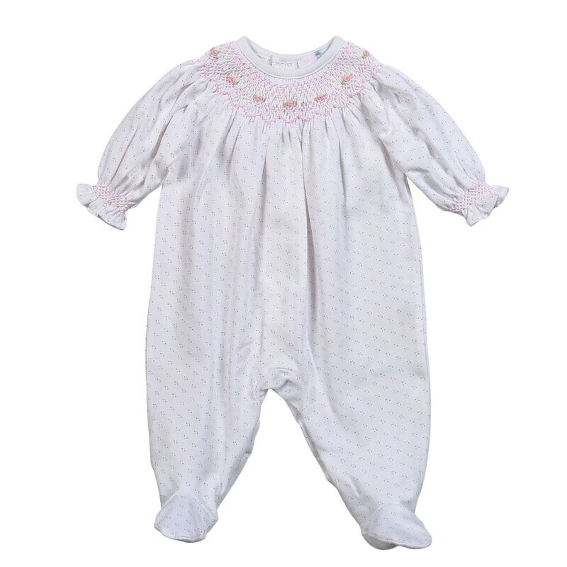 Pink Tiny Dots Pima Hand Smocked Bishop Footie