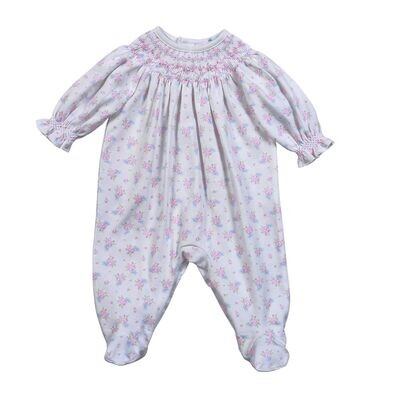 Roses and Bows Floral Pima Hand Smocked Footie