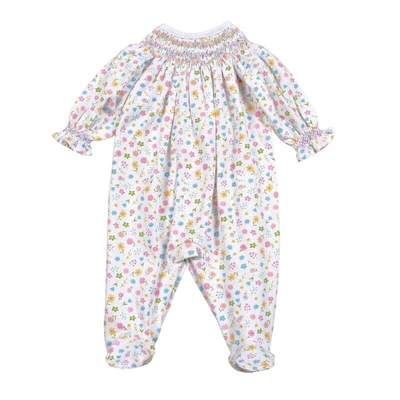 Ella Pink floral Hand Smocked Bishop Footie