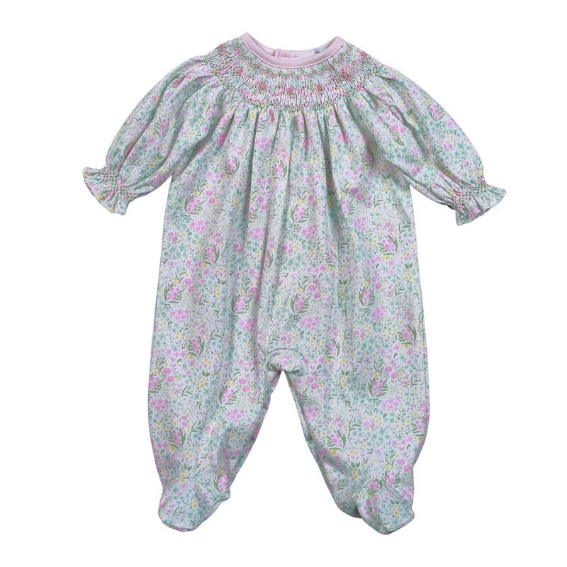 Casey Floral Pina Hand Smocked Bishop Footie