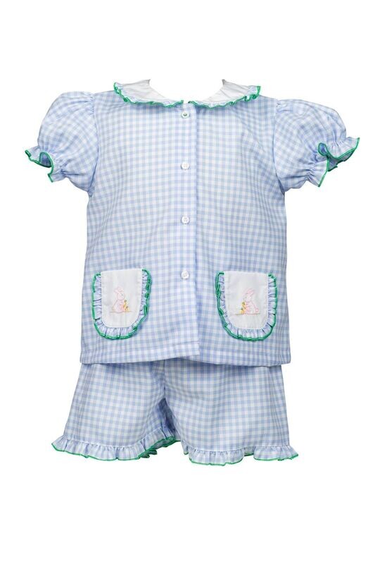 Bitsy Blue Gingham Easter Girl Short Set