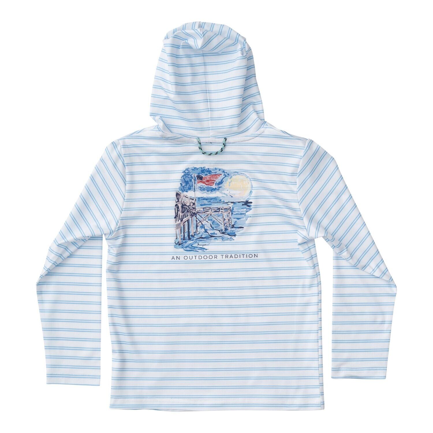 Pro Performance Hoodie Fishing Tee-Placid Blue Stripe
