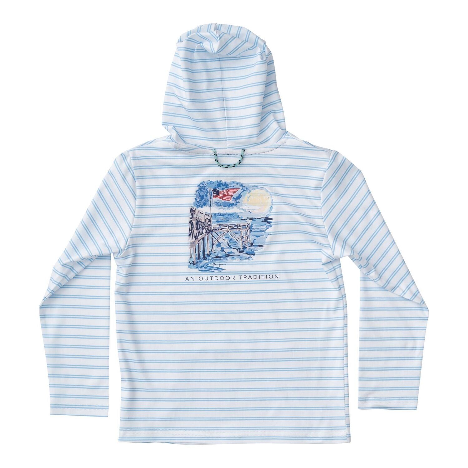 Pro Performance Hoodie Fishing Tee-Placid Blue Stripe, Size: 18M