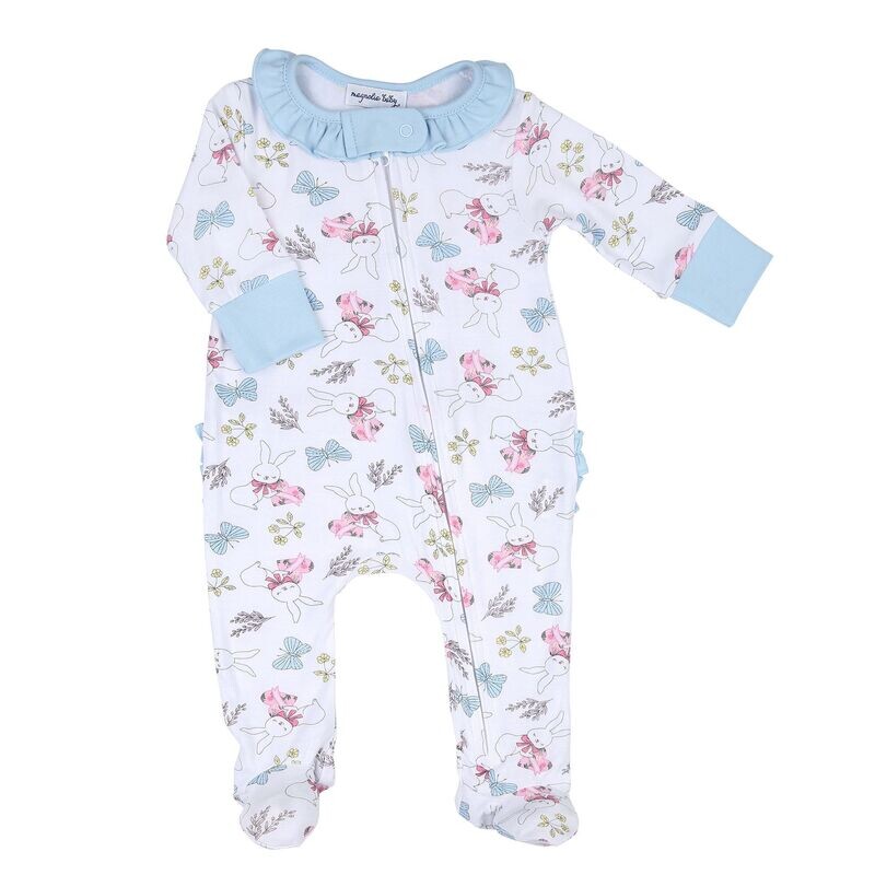 Bunny Love Printed Ruffle Zipper Footie