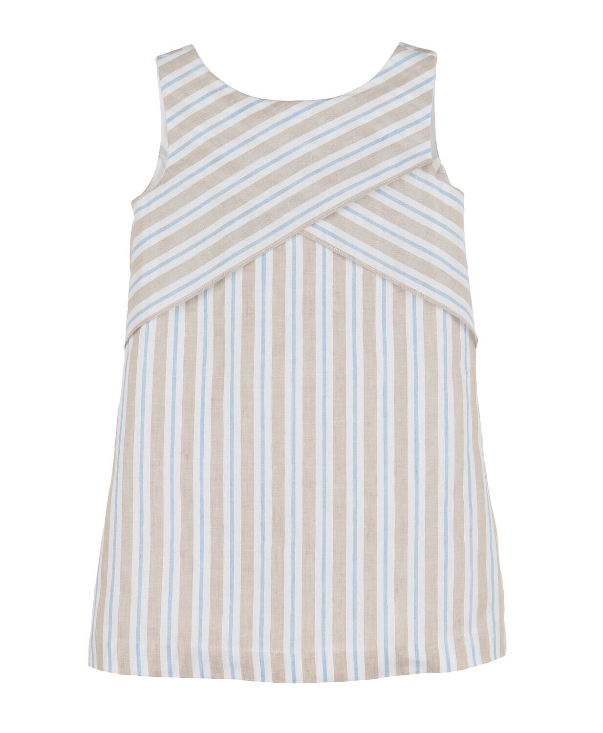 Stripes Cross Front Dress- Beige, Size: 8