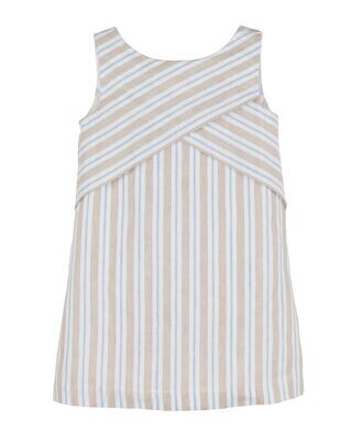 Stripes Cross Front Dress- Beige