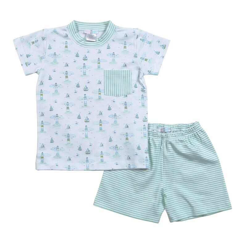 Light House Blue Pima Short Set
