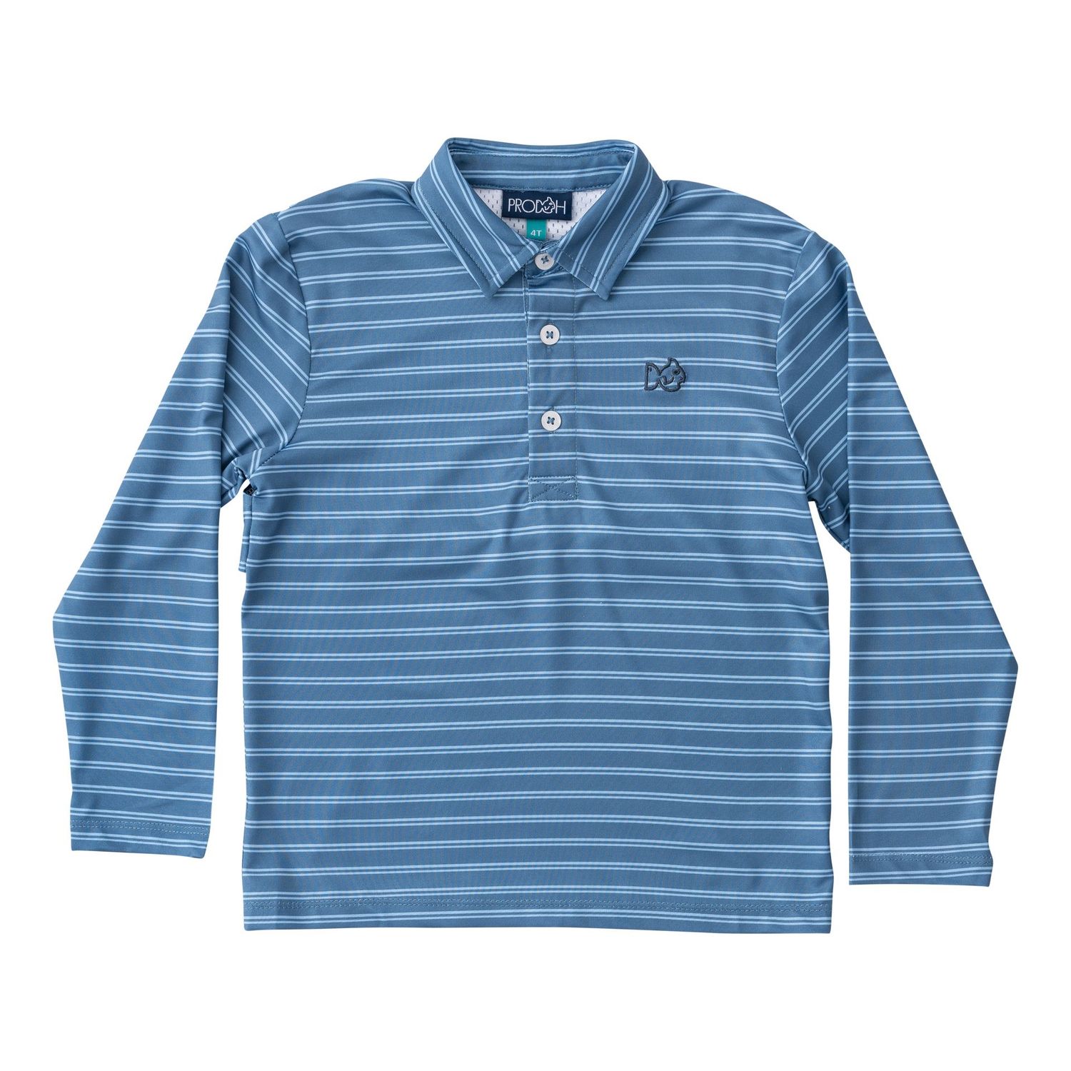 Pro Performance Polo  L/S - Bluefin & Powder Blue Stripe