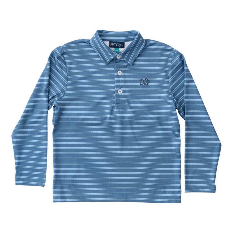 Pro Performance Polo  L/S - Bluefin & Powder Blue Stripe
