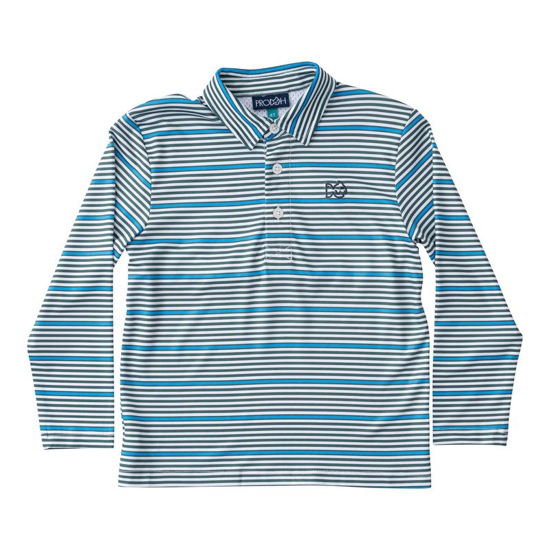 Pro Performance Polo L/S - Posy Green Fishing Club Stripe