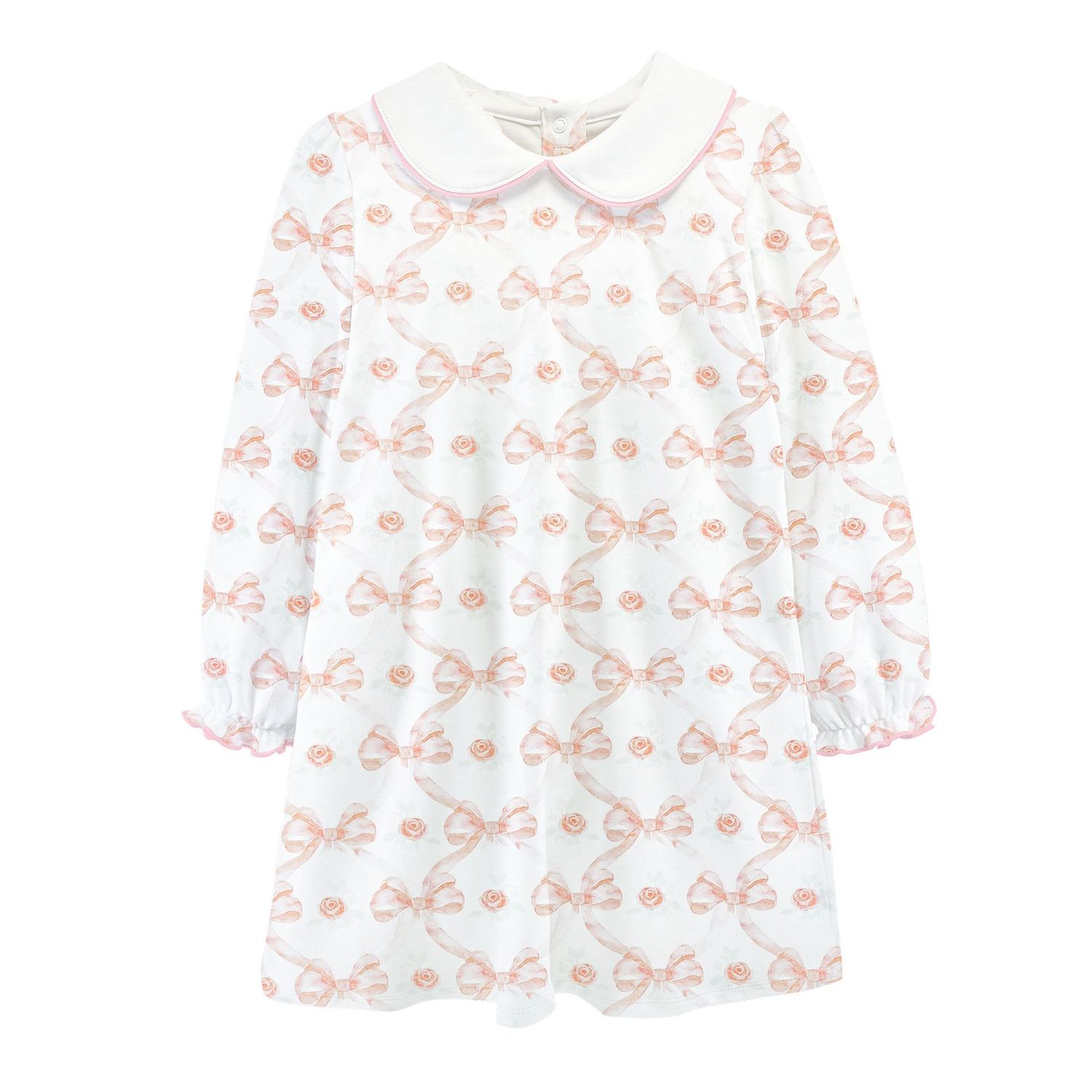 Bows and Roses Printed Dress w/ Round Collar