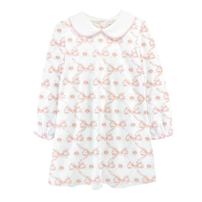 Bows and Roses Printed Dress w/ Round Collar