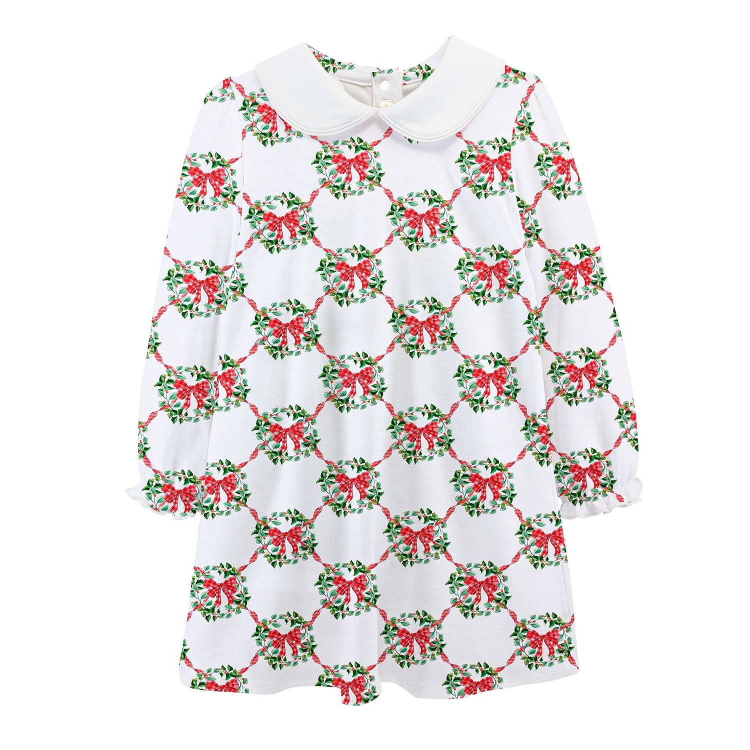 Christmas Wreath Printed Toddler Dress w/ Round Collar