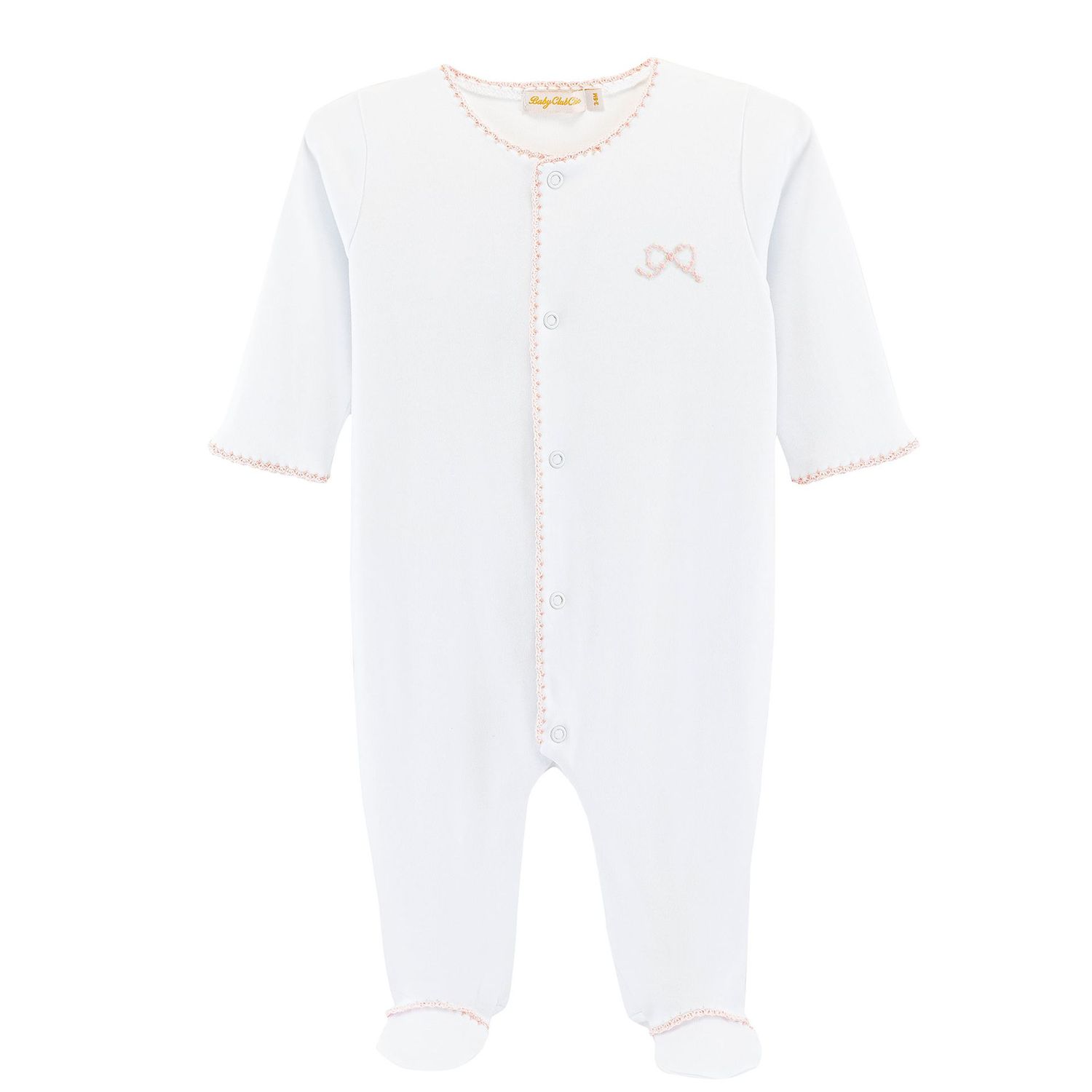 Pretty Bows Hand Embroidery Footie w/ Crochet Trim