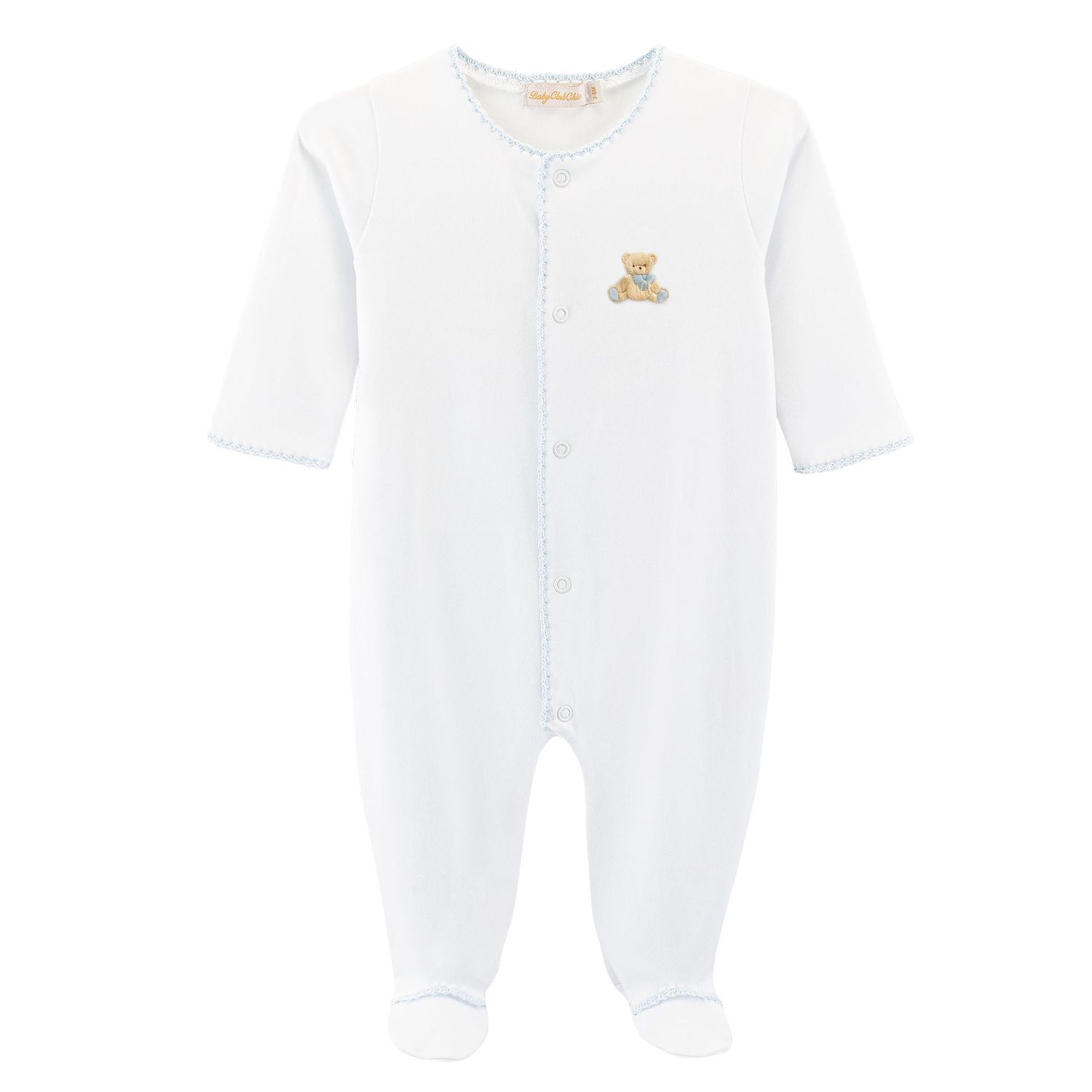 Teddy Bear Embroidered Footie w/ Crochet Trim