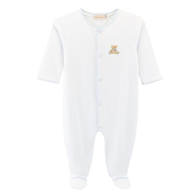 Teddy Bear Embroidered Footie w/ Crochet Trim