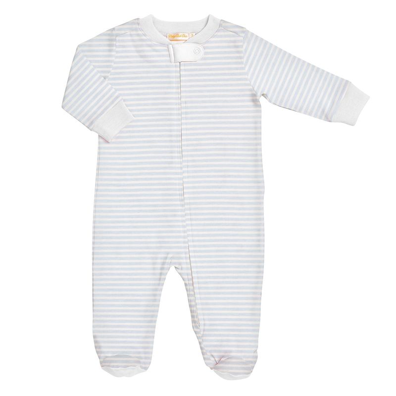 Light Blue Stripe Printed Zipped Footie