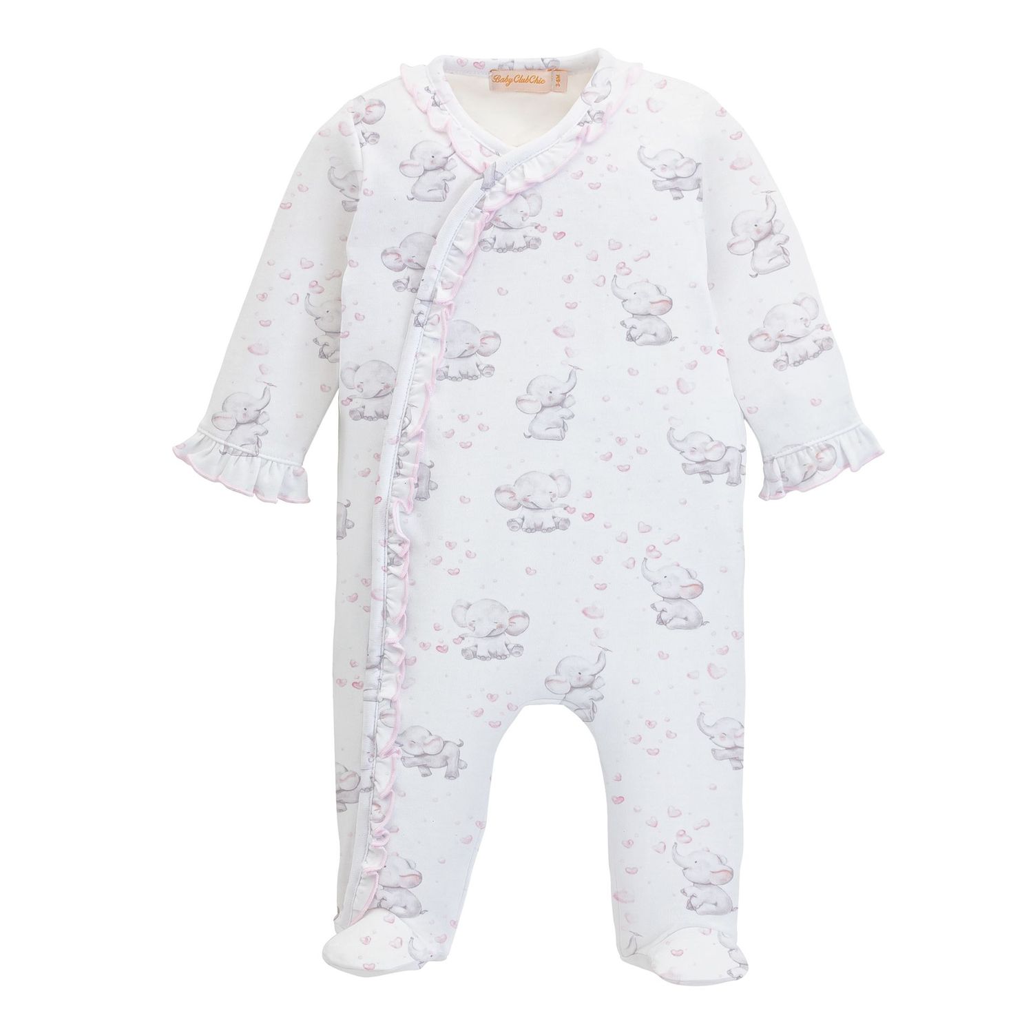 Bubbly Elephant Pink Printed Footie w/ Ruffle