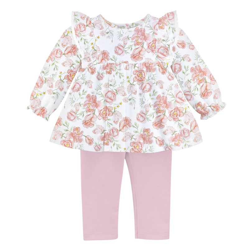 Pastel Floral Printed Blouse & Leggings Set