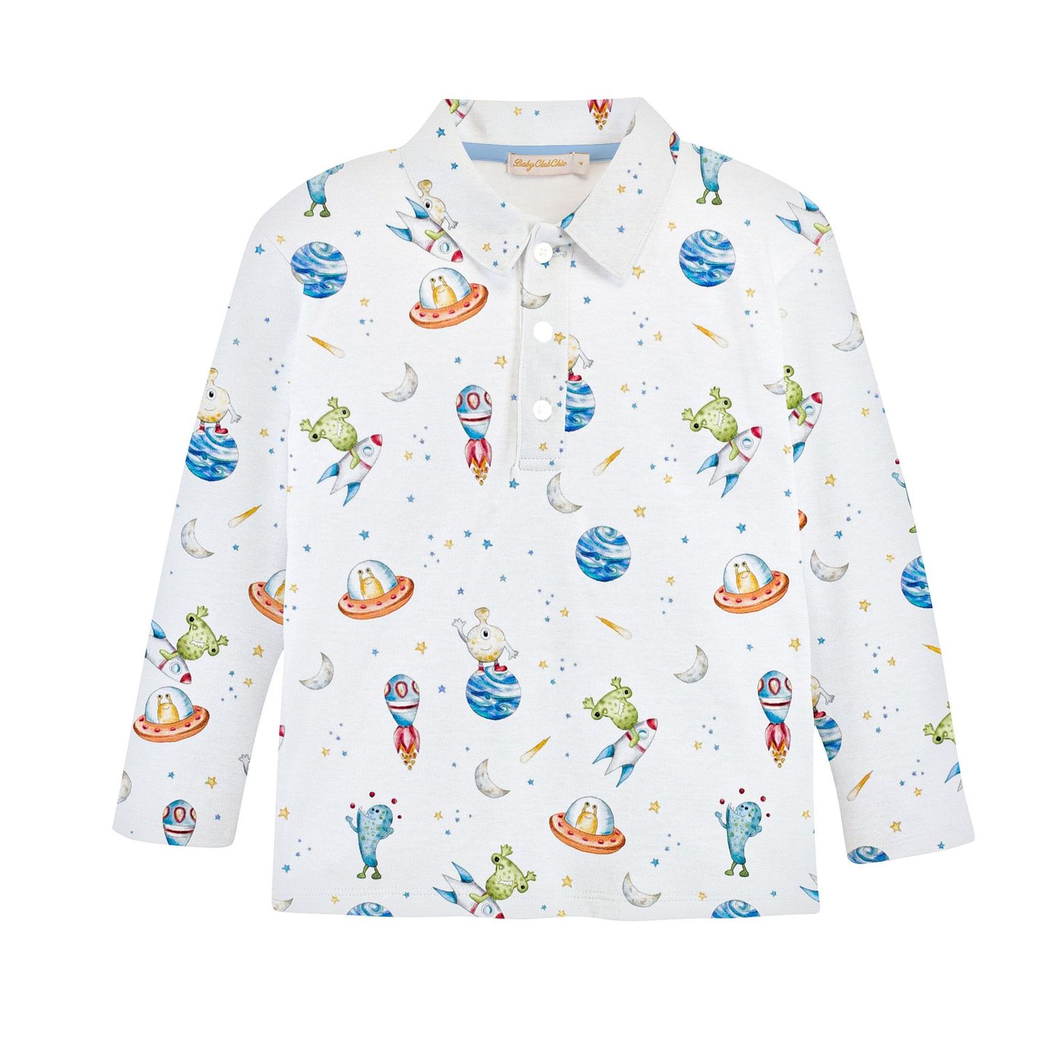 Space Friends Printed L/S Collared Polo
