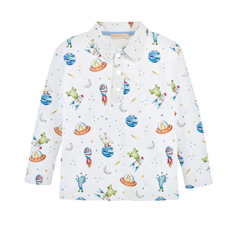 Space Friends Printed L/S Collared Polo