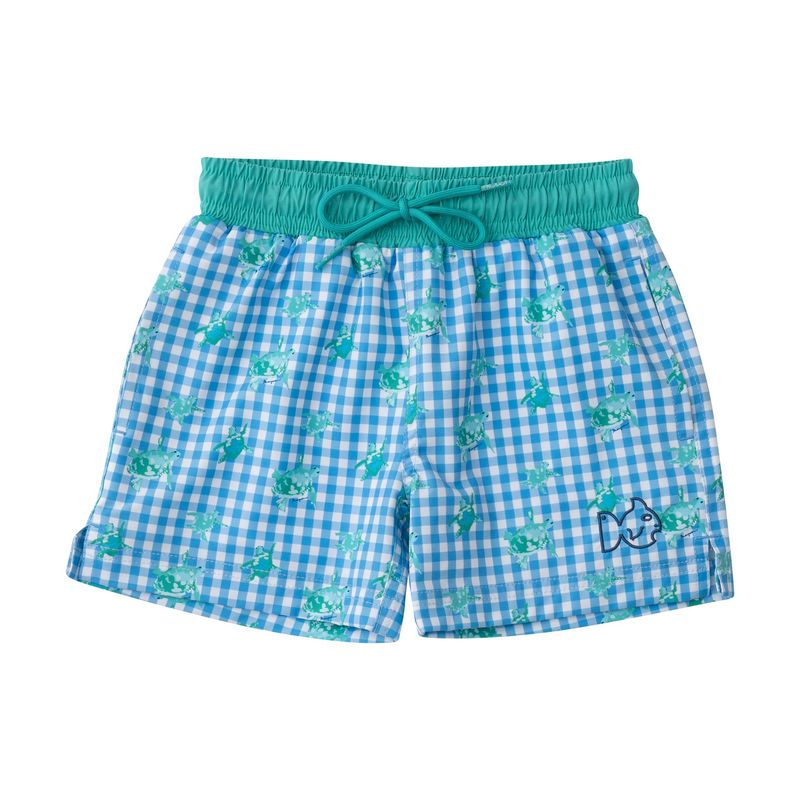 Boogie Board Swim Trunk - Marine Gingham Turtle Print