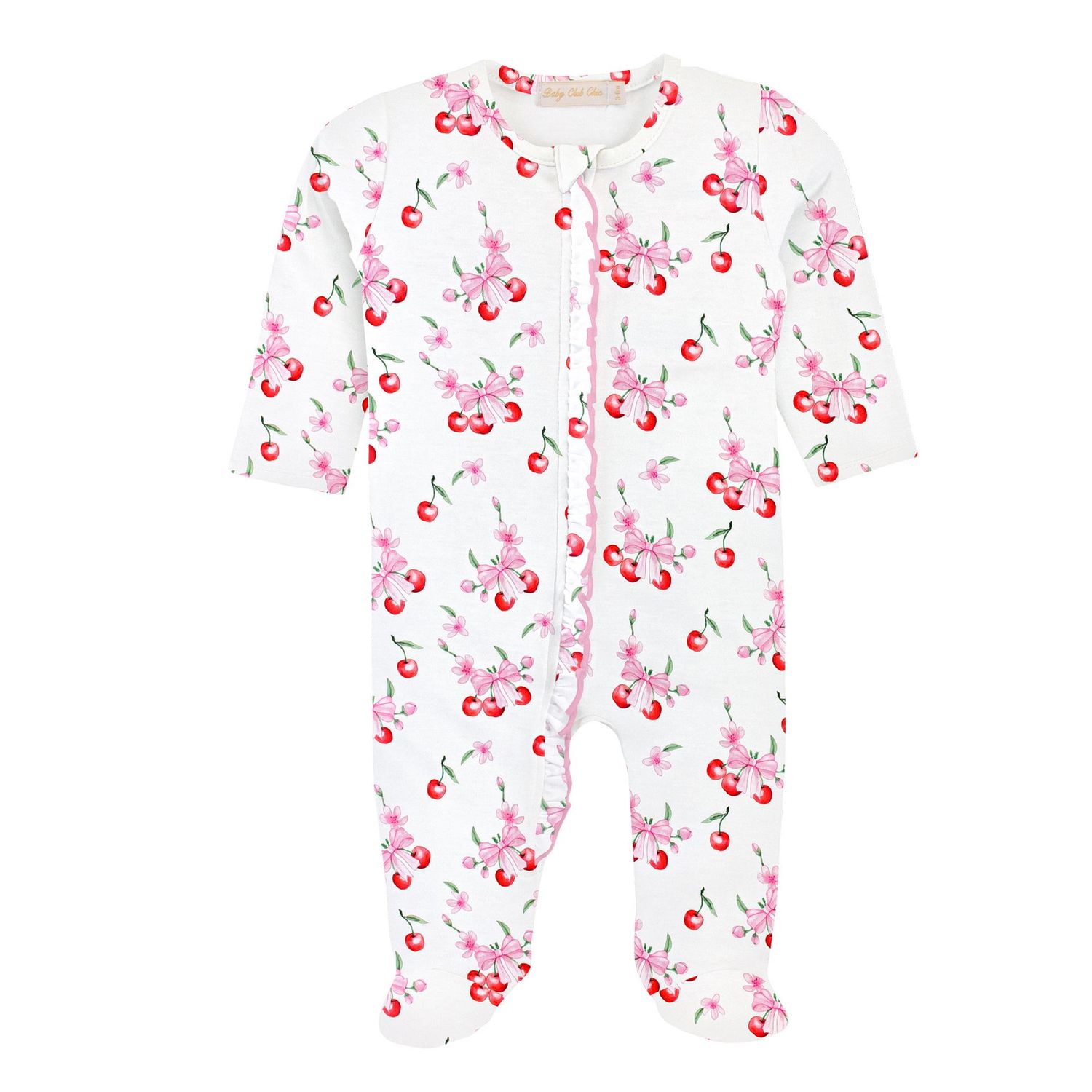 Cherry Pop Printed Zipper Footie w/ Ruffles