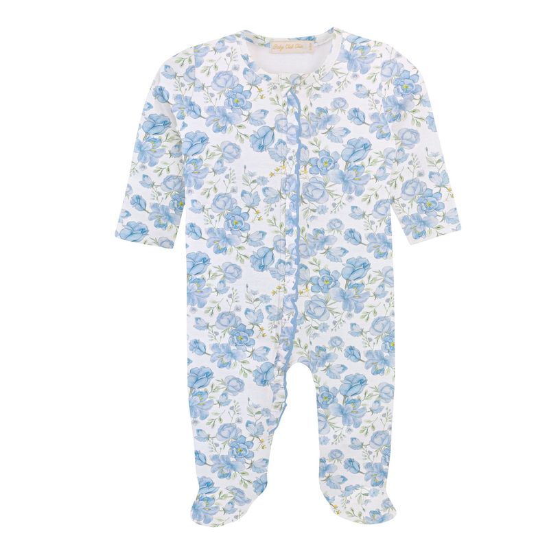Spring In Blue Printed Zipper Footie w/ Ruffles